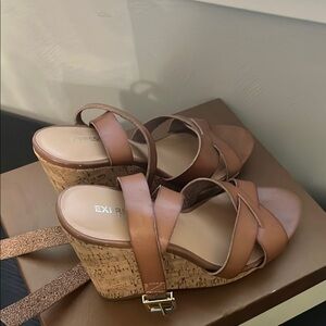 Express Brown Wedge Shoes with Cross-Strap Design